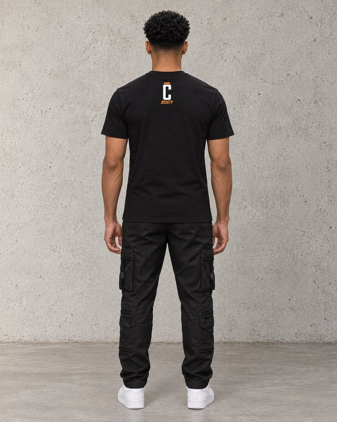 Franco Fitted Tee Black, back, concrete studio