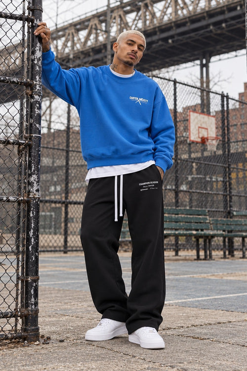 Legacy Sweatshirt Cobalt Blue with Players Lounge Sweatpants Black, basketball court