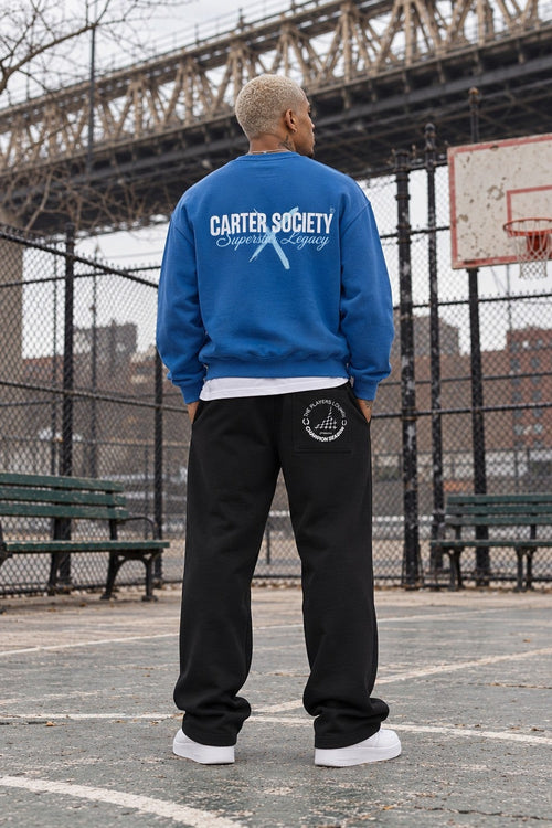 Legacy Sweatshirt Cobalt Blue, back print, basketball court