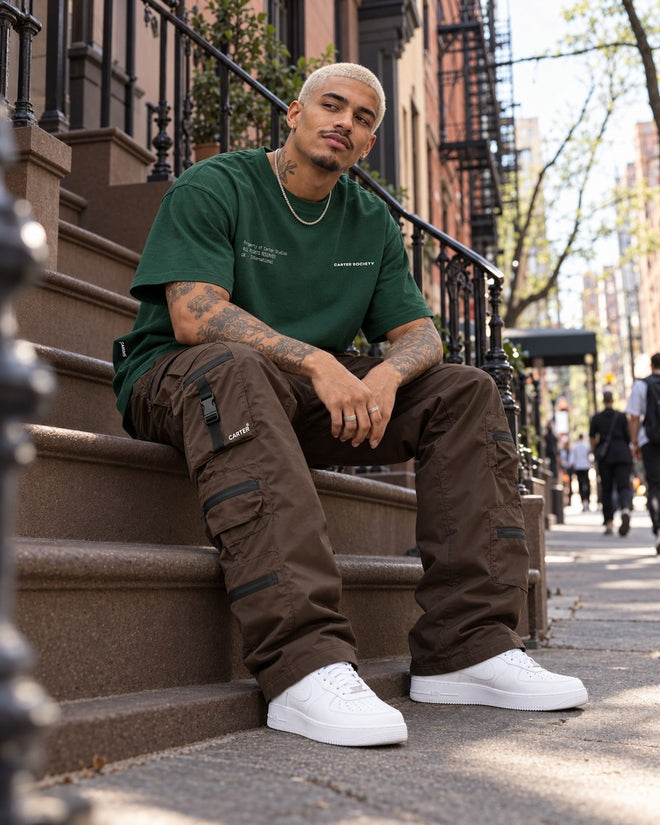 Statement Oversized Tee Forest Green, New York stoop